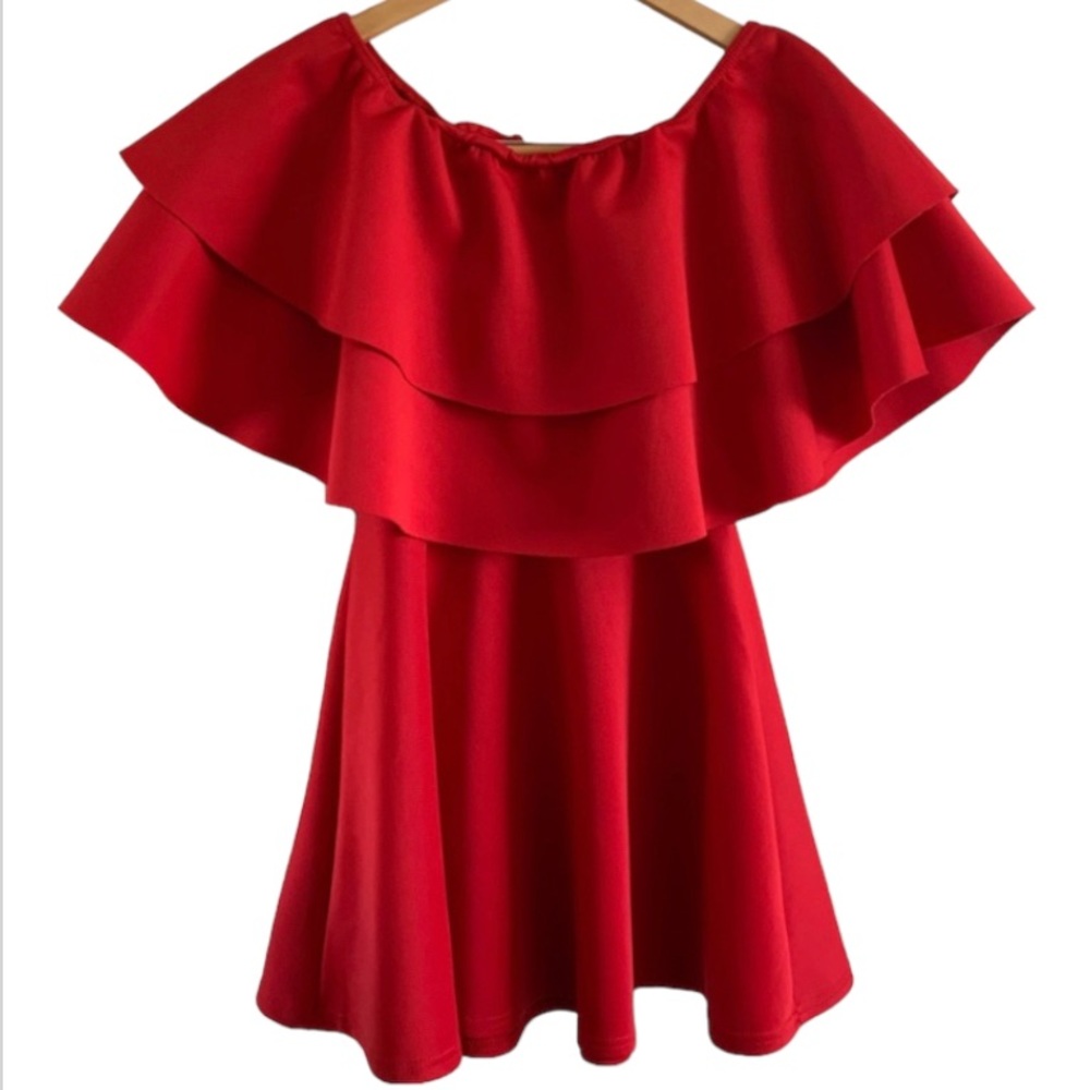 PrettyLittleThing Off the Shoulder Red Mini Dress Size 0